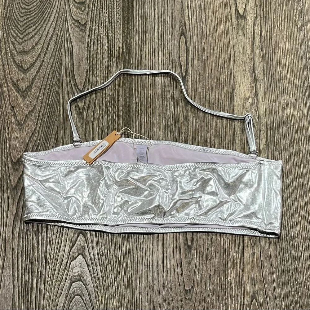 NWT Skims Metallic Swim Bandeau Bikini Top Strapless Pullover Swimwear Nickle 2X